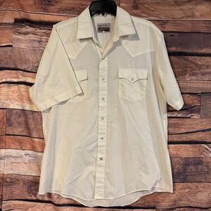 ATB Authentic Western Shirt Size 17 Bone White Pearl Snap Short Sleeve Cowboy